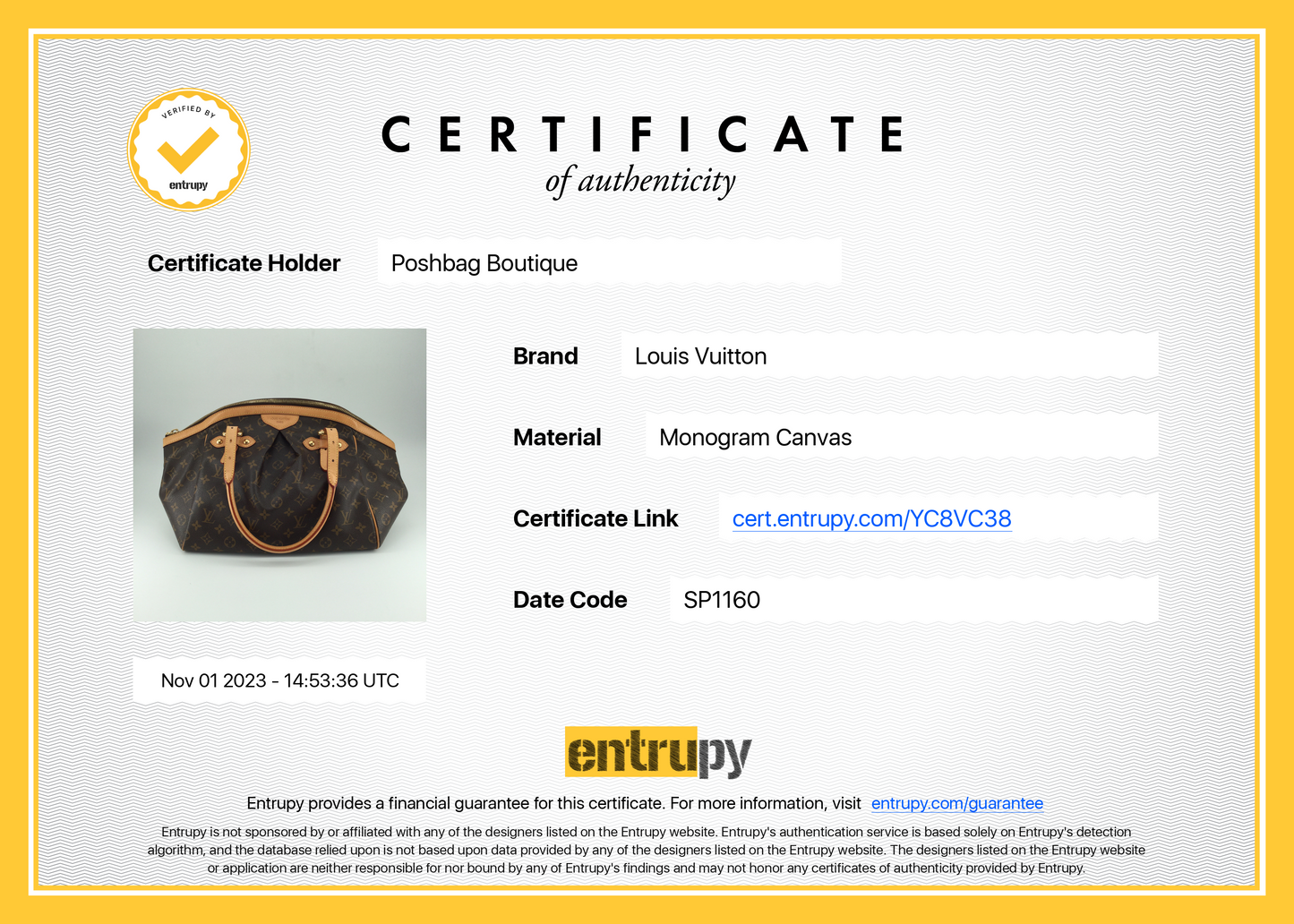 Louis Vuitto Tivoli GM Monogram Canvas Bag