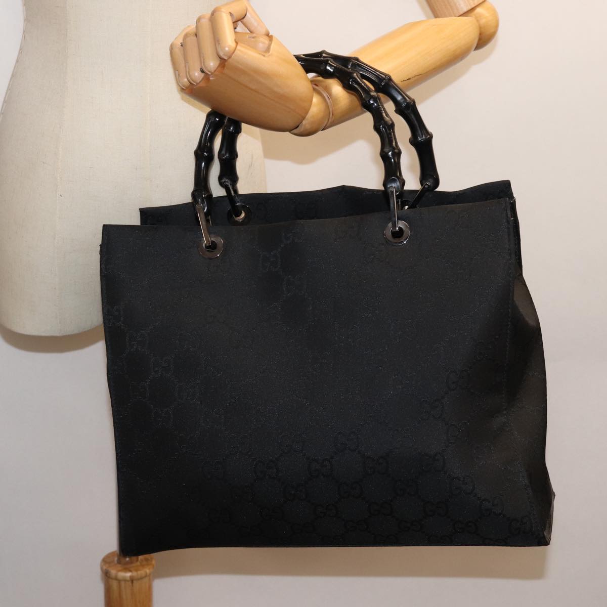 GUCCI Bamboo GG Canvas Hand Bag Nylon Black 002 1010 yk12012
