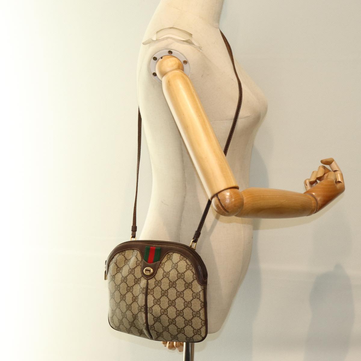 GUCCI GG Supreme Web Sherry Line Shoulder Bag PVC Beige 904 02 047 yk12073