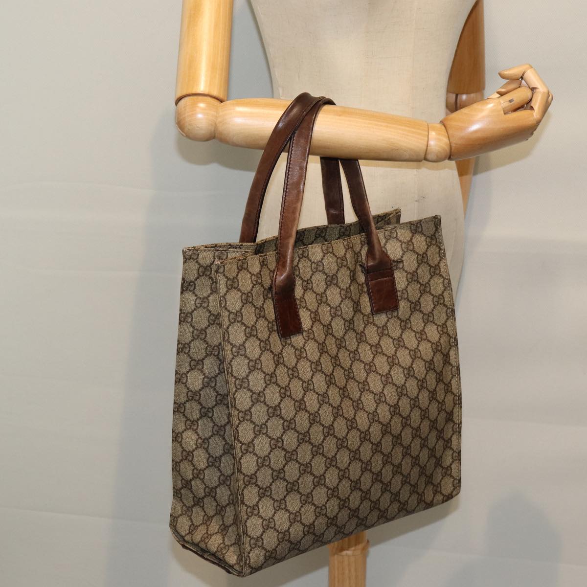 GUCCI GG Supreme Hand Bag PVC Beige 91249 yk12107