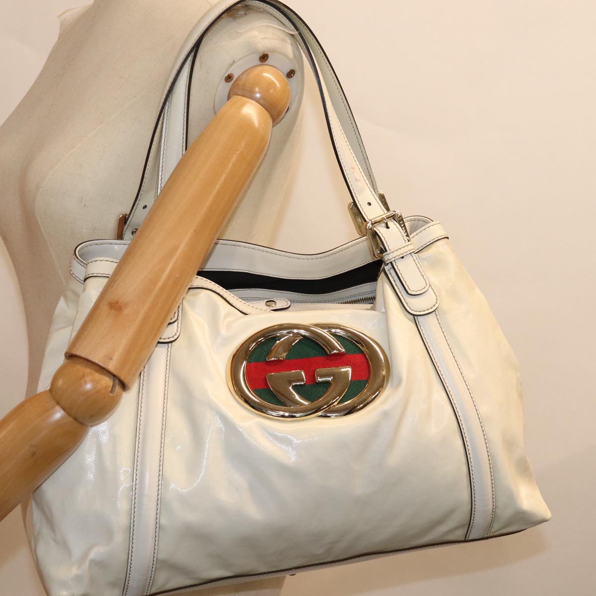 GUCCI Web Sherry Line Interlocking Bag Coated Canvas White 162094 yk12394