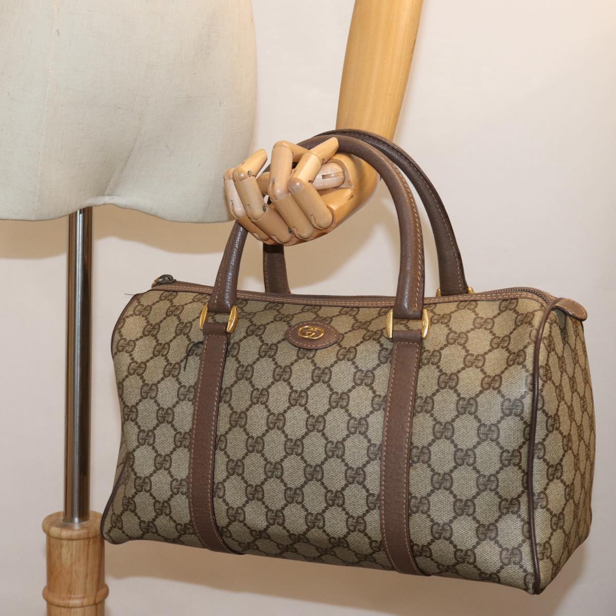 GUCCI GG Supreme Boston Bag PVC Beige 002 615 6842 yk12423