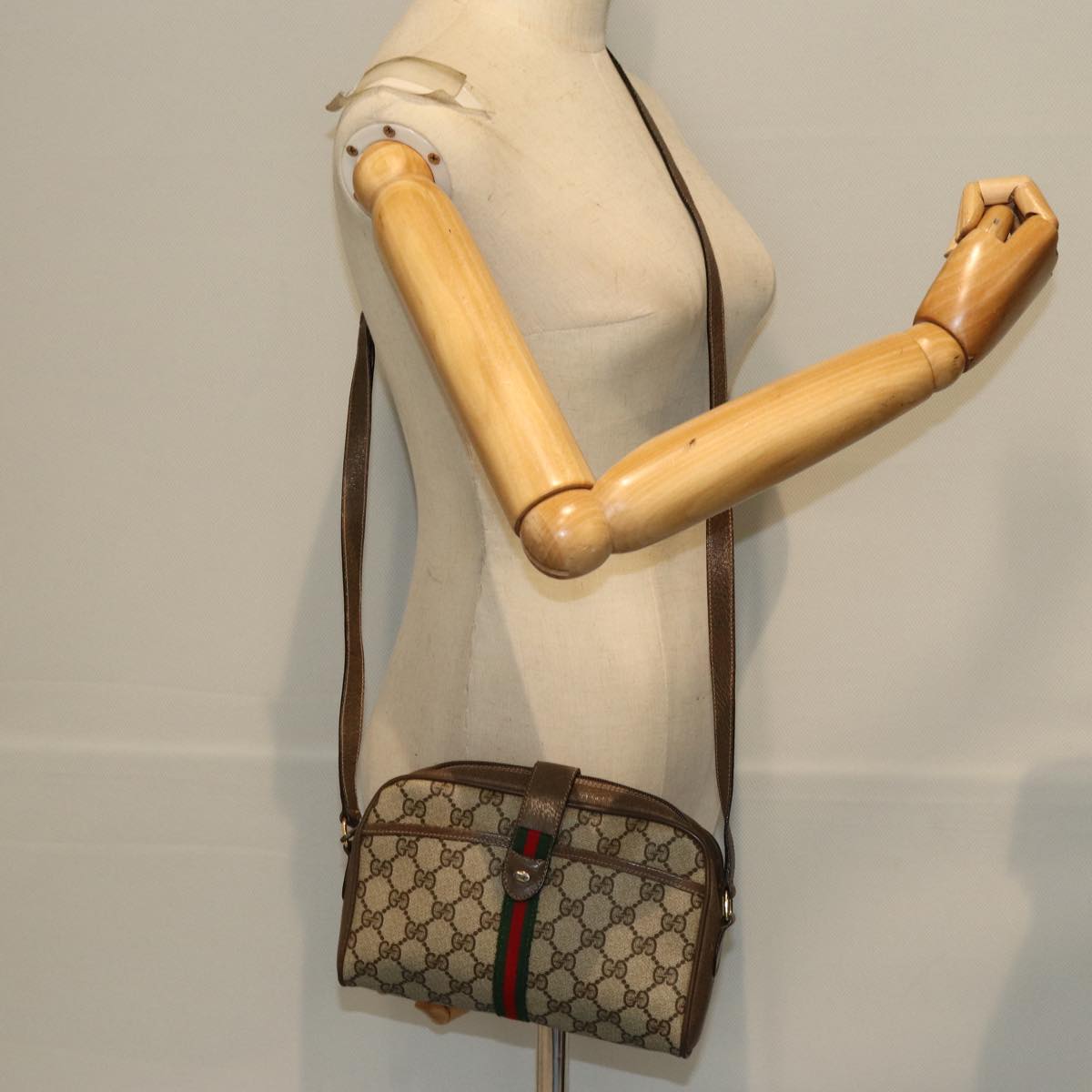 GUCCI GG Supreme Web Sherry Line Shoulder Bag Red Beige 10 02 055 yk12671