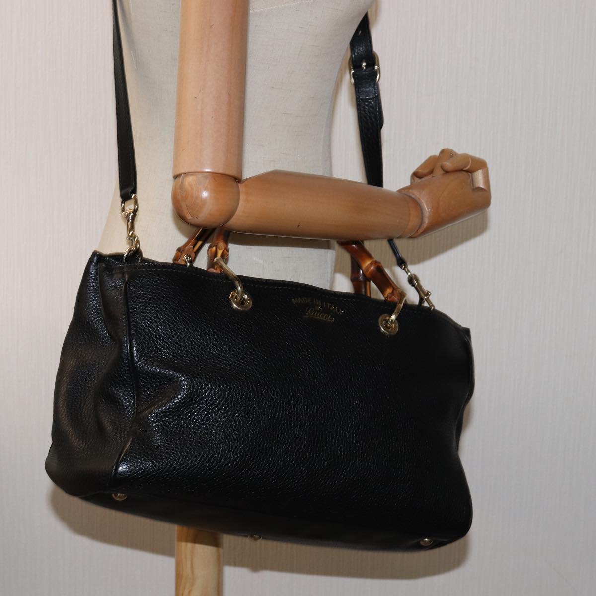 GUCCI Bamboo Swing Hand Bag Leather 2way Black 323660 yk12954