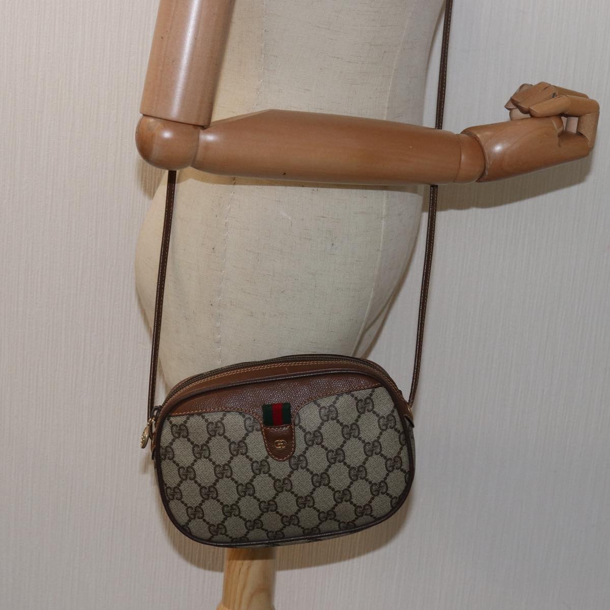GUCCI GG Supreme Web Sherry Line Shoulder Bag PVC Beige 007 754 yk13102