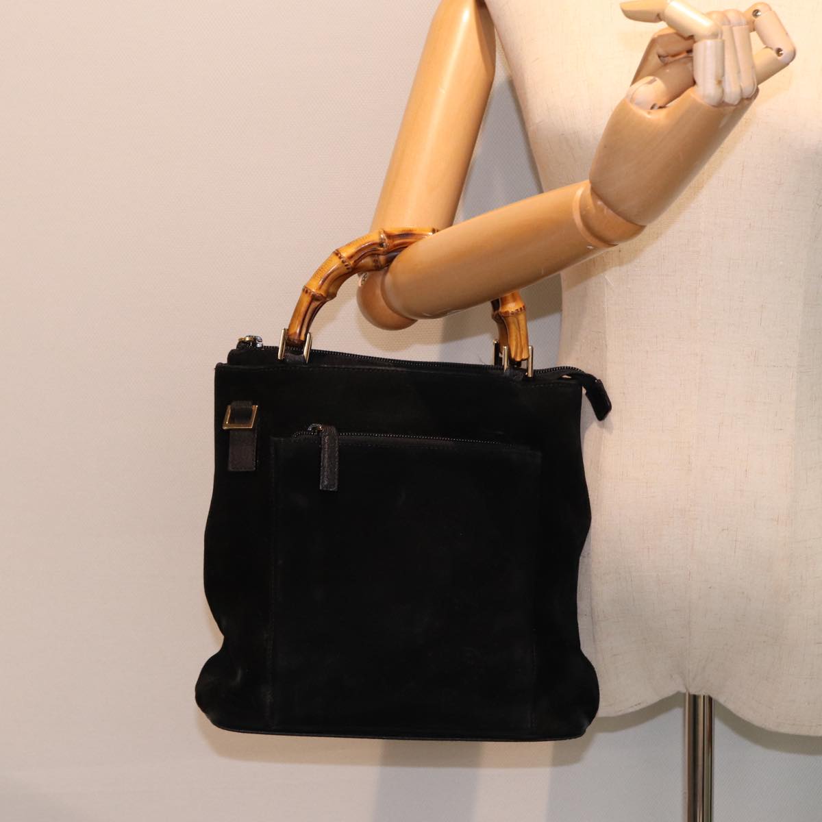 GUCCI Bamboo Hand Bag Suede Black 000 2265 0581 yk13191