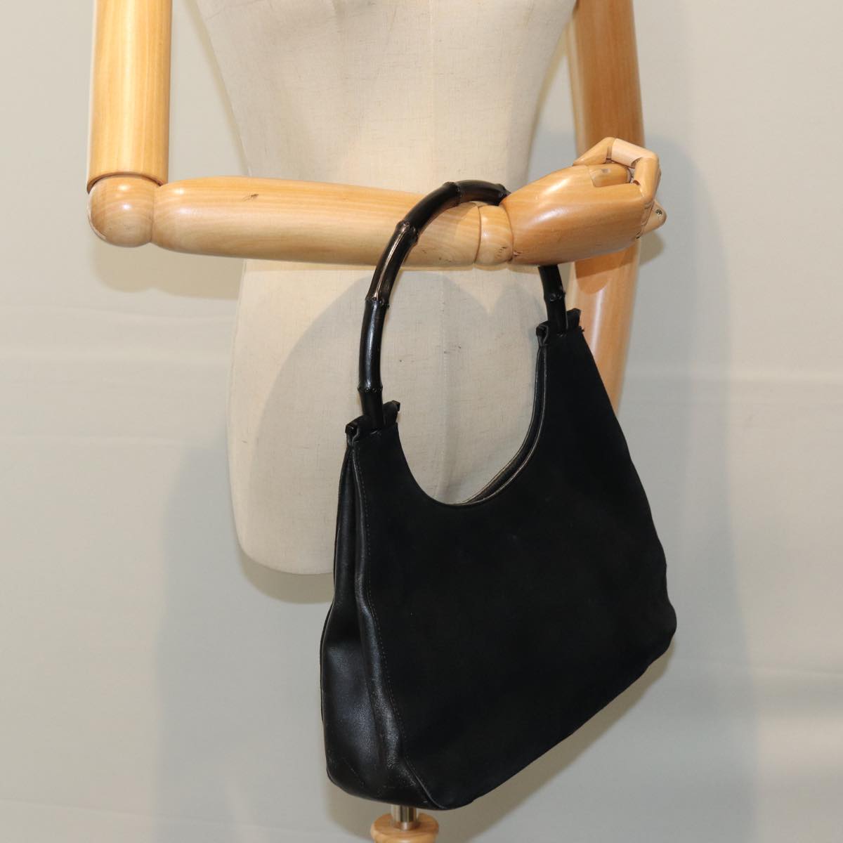 GUCCI Bamboo Shoulder Bag Suede Black 001 3739 yk13295