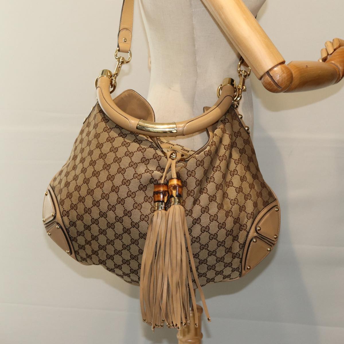 GUCCI GG Canvas Indy Hand Bag 2way Beige 182888 yk13331