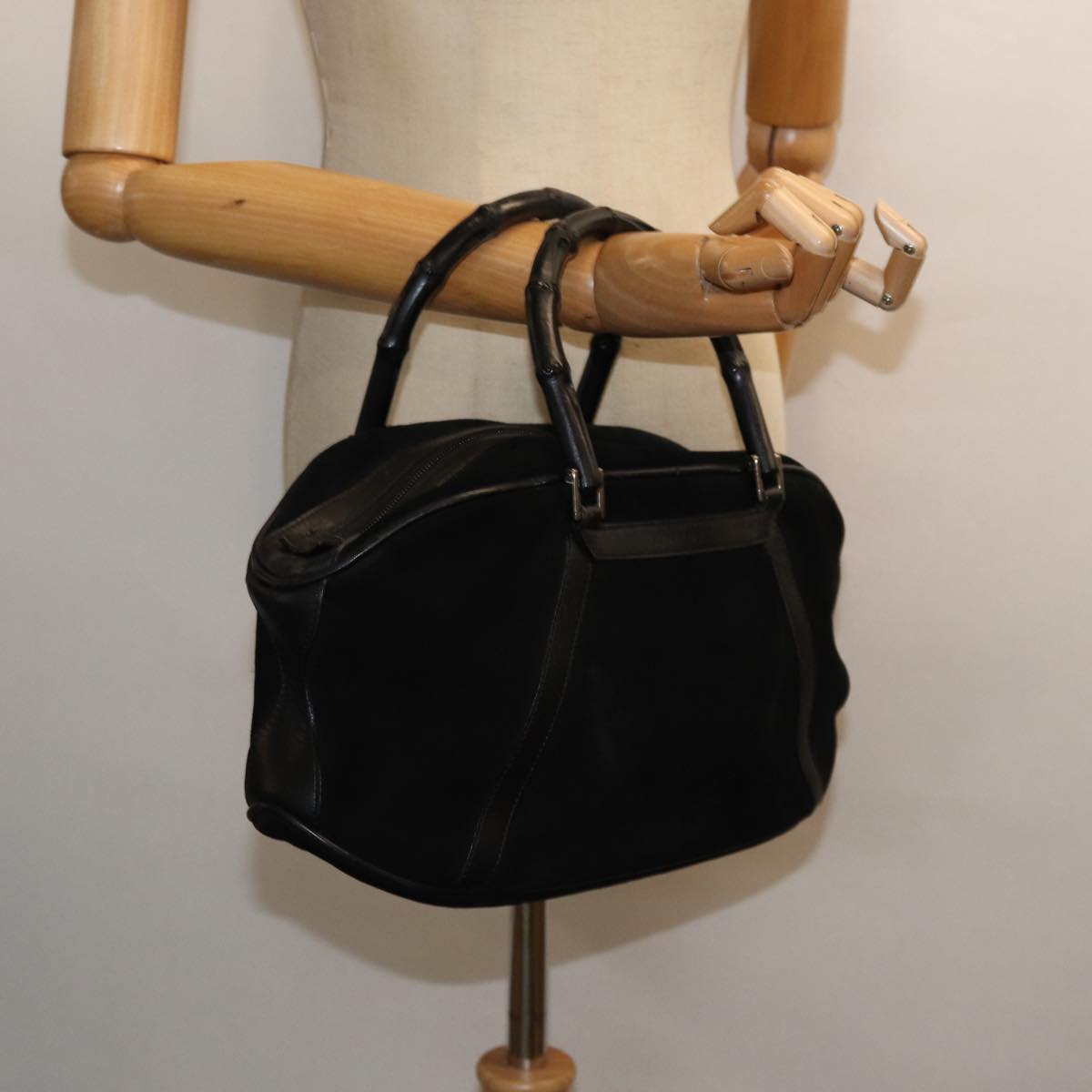 GUCCI Bamboo Hand Bag Suede Black 002 1084 200047 yk13665