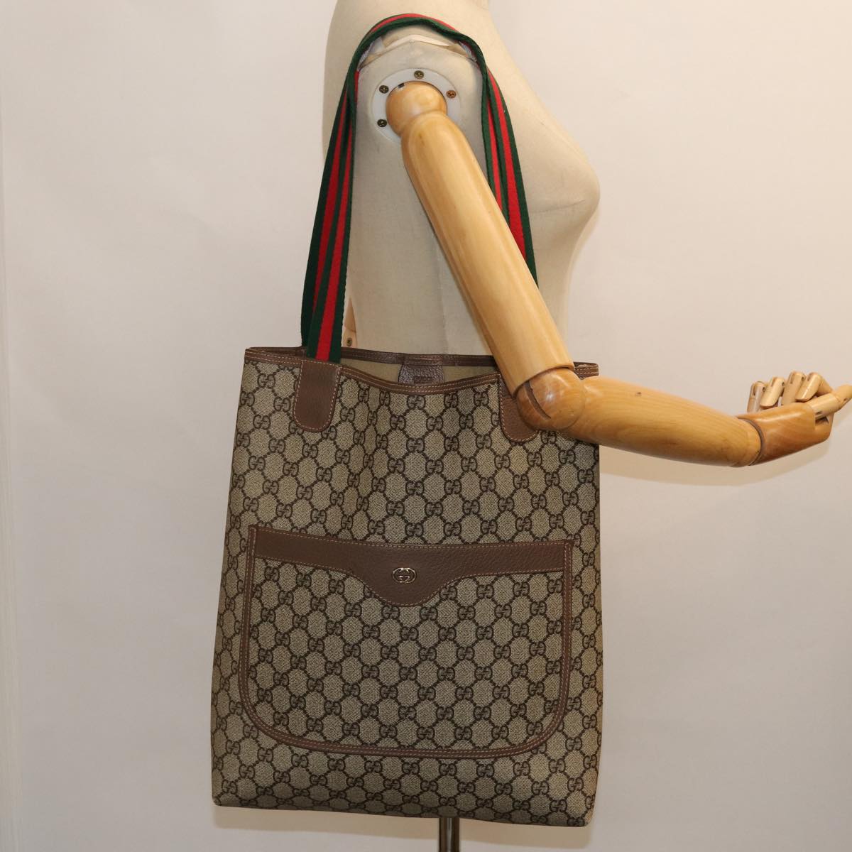 GUCCI GG Supreme Web Sherry Line Tote Bag PVC Beige 002 58 6487 yk13737