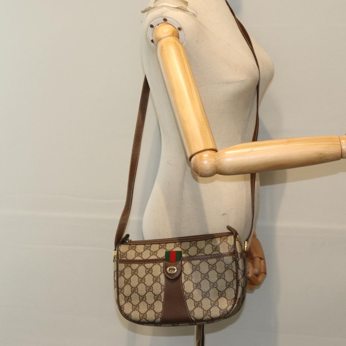 GUCCI GG Supreme Web Sherry Line Shoulder Bag PVC Beige 89 02 032 yk14049