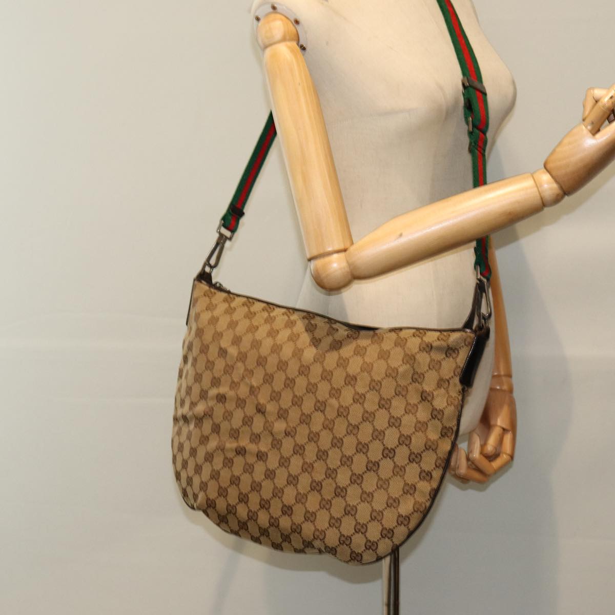 GUCCI GG Canvas Web Sherry Line Shoulder Bag Beige Red Green yk14092