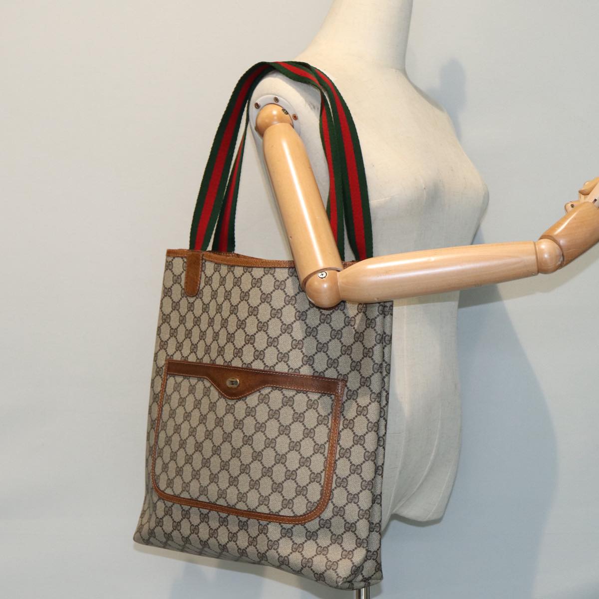 GUCCI GG Supreme Web Sherry Line Tote Bag PVC Beige Red 39 002 4487 yk14141