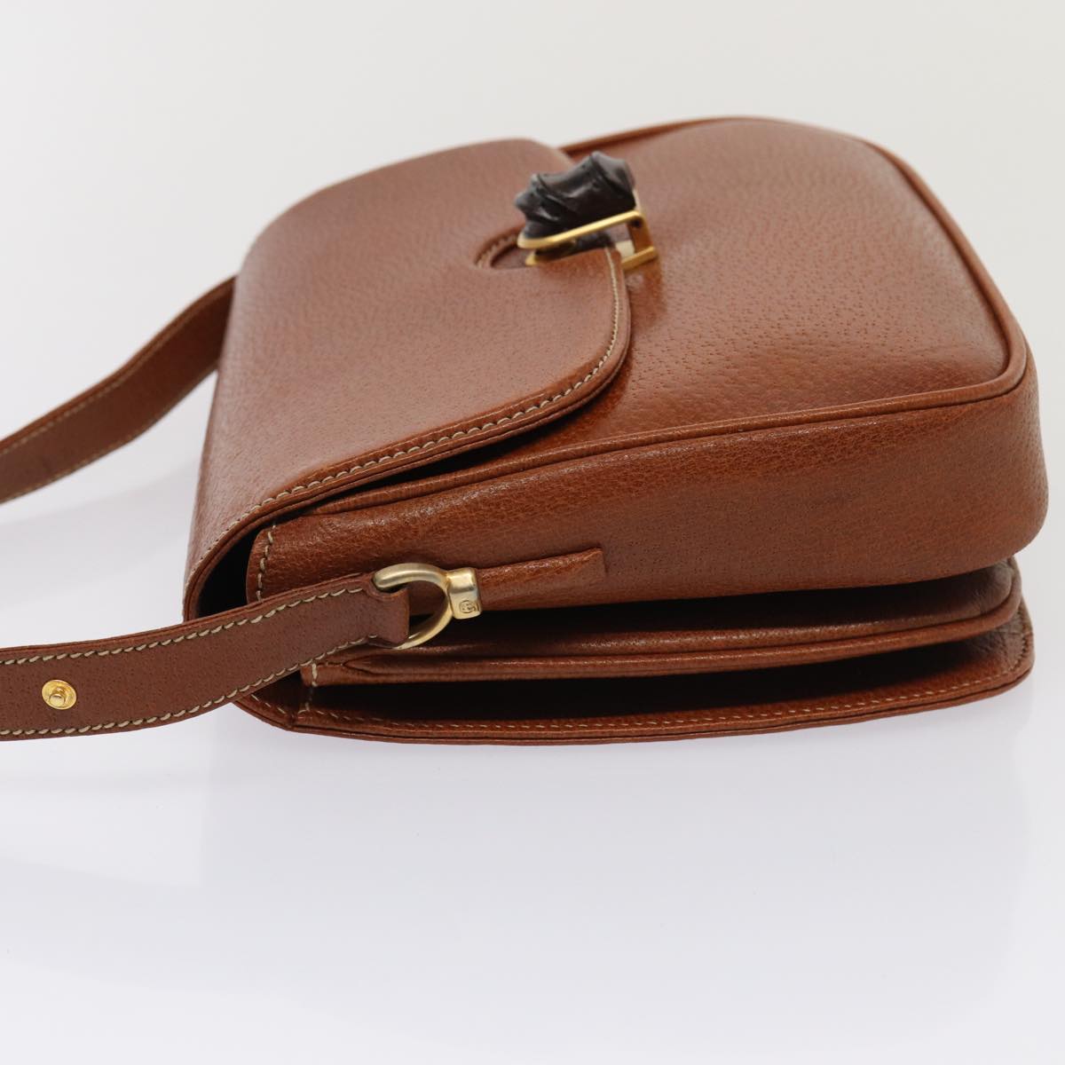 GUCCI Bamboo Shoulder Bag Leather Brown Gold yk14184