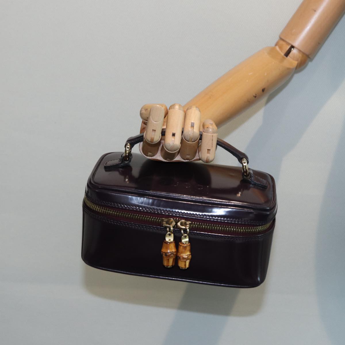 GUCCI Bamboo Vanity Hand Bag Patent Purple Gold 032 1956 0151 yk14260