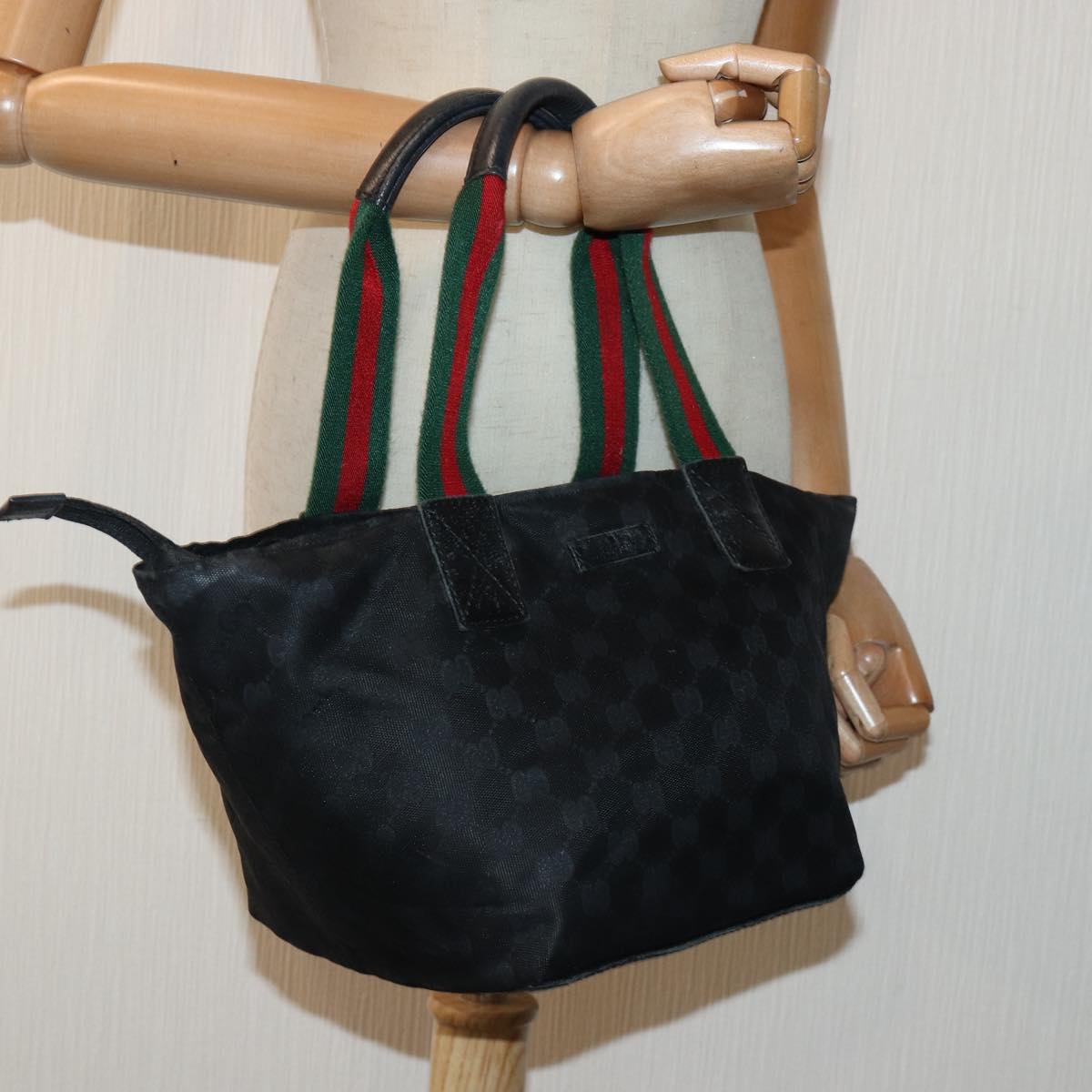 GUCCI GG Canvas Web Sherry Line Tote Bag Black Silver Red 131228 yk14541