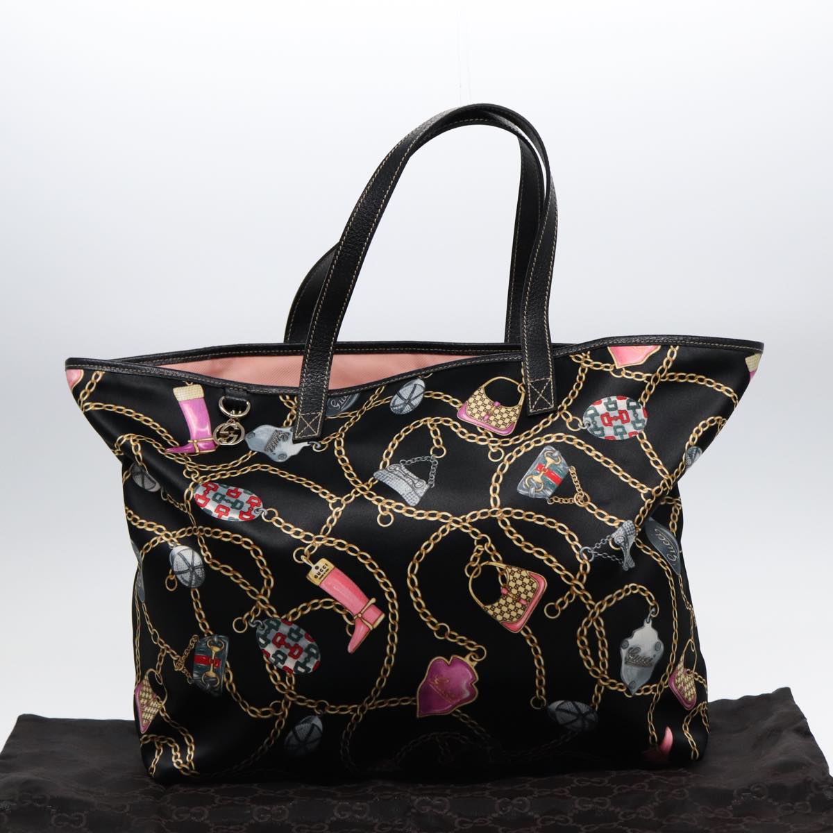 GUCCI Tote Bag Satin Black Gold 154402 yk14621