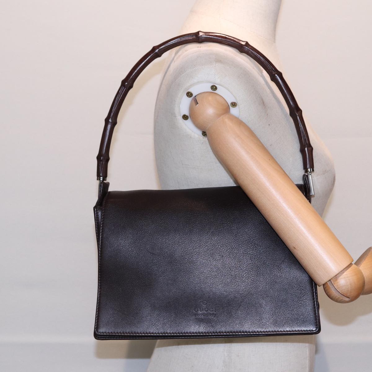 GUCCI Bamboo Shoulder Bag Leather Brown Silver 001 3239 yk14661