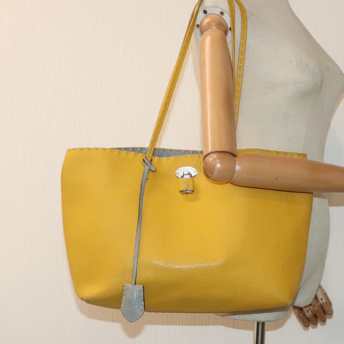 FENDI Celeria Tote Bag Leather Yellow Silver yk15014