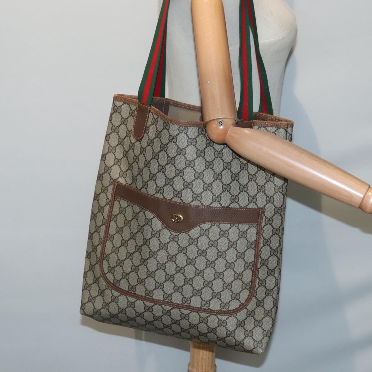 GUCCI GG Supreme Web Sherry Line Tote Bag PVC Beige Red 89 02 003 yk15020