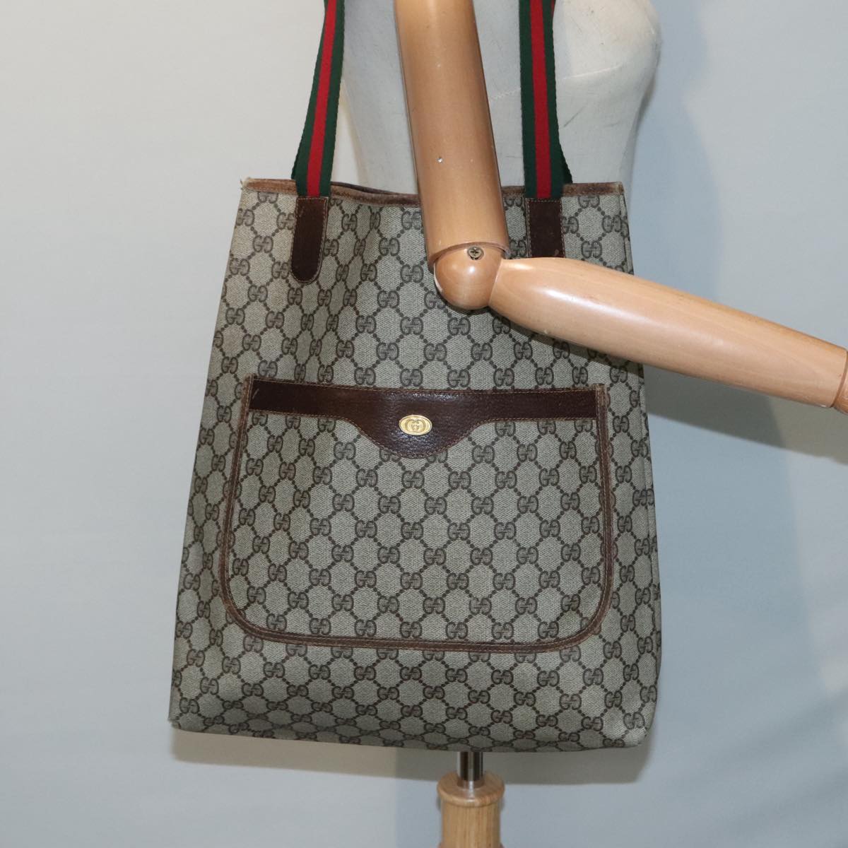 GUCCI GG Supreme Web Sherry Line Tote Bag PVC Beige Red 16 002 4487 yk15139
