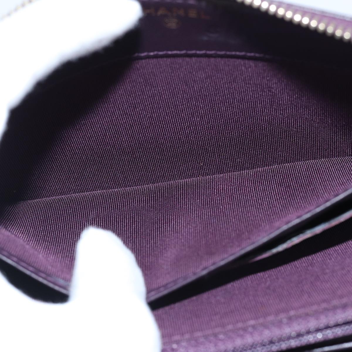 CHANEL Matelasse Long Wallet Lamb Skin Purple Gold CC yk15217