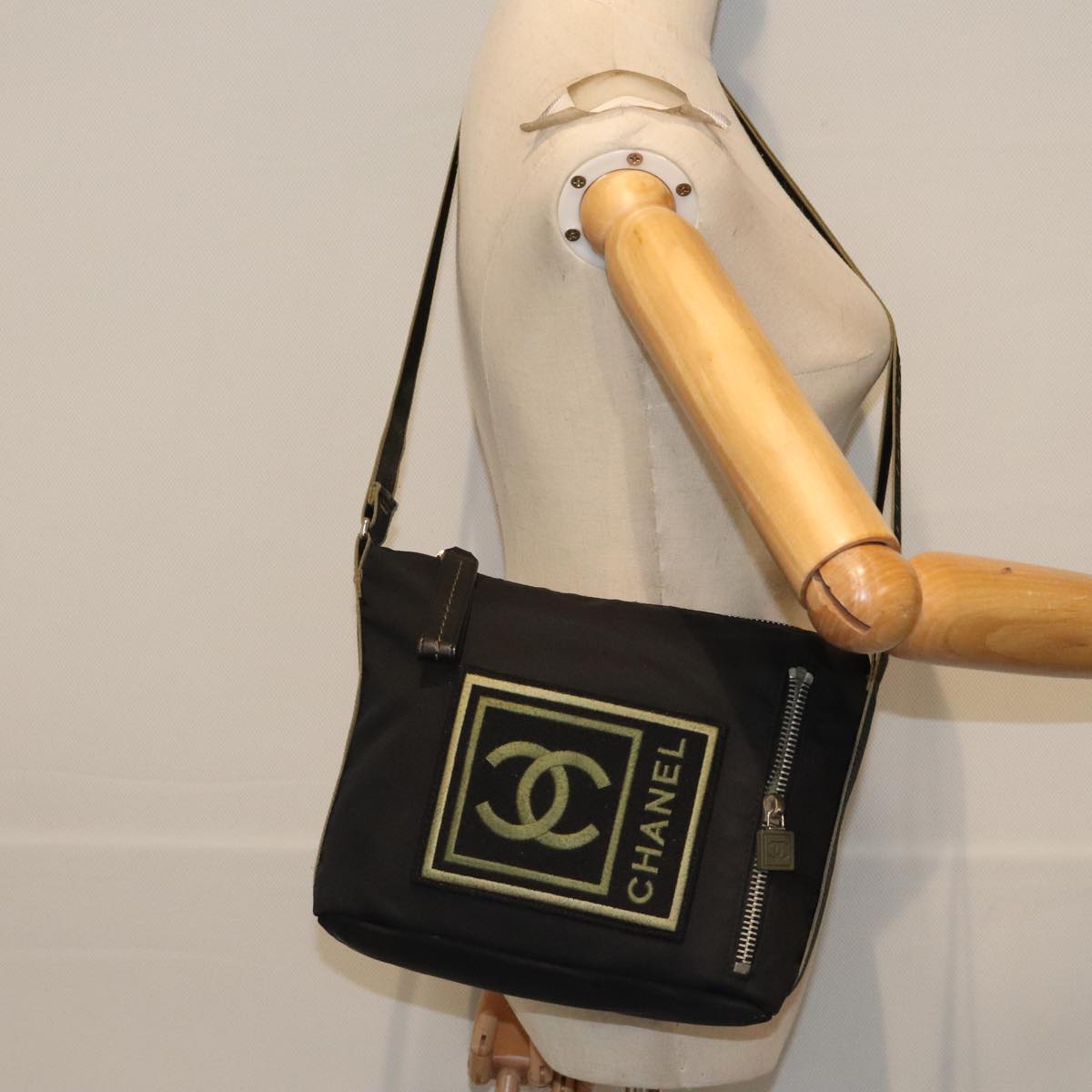CHANEL Sports COCO Mark Shoulder Bag Nylon Black Silver CC yk15256