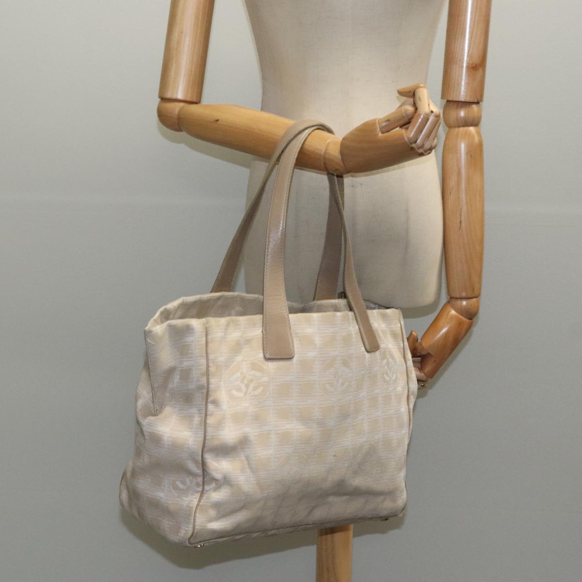 CHANEL New travel line Tote Bag Nylon Beige CC yk15573