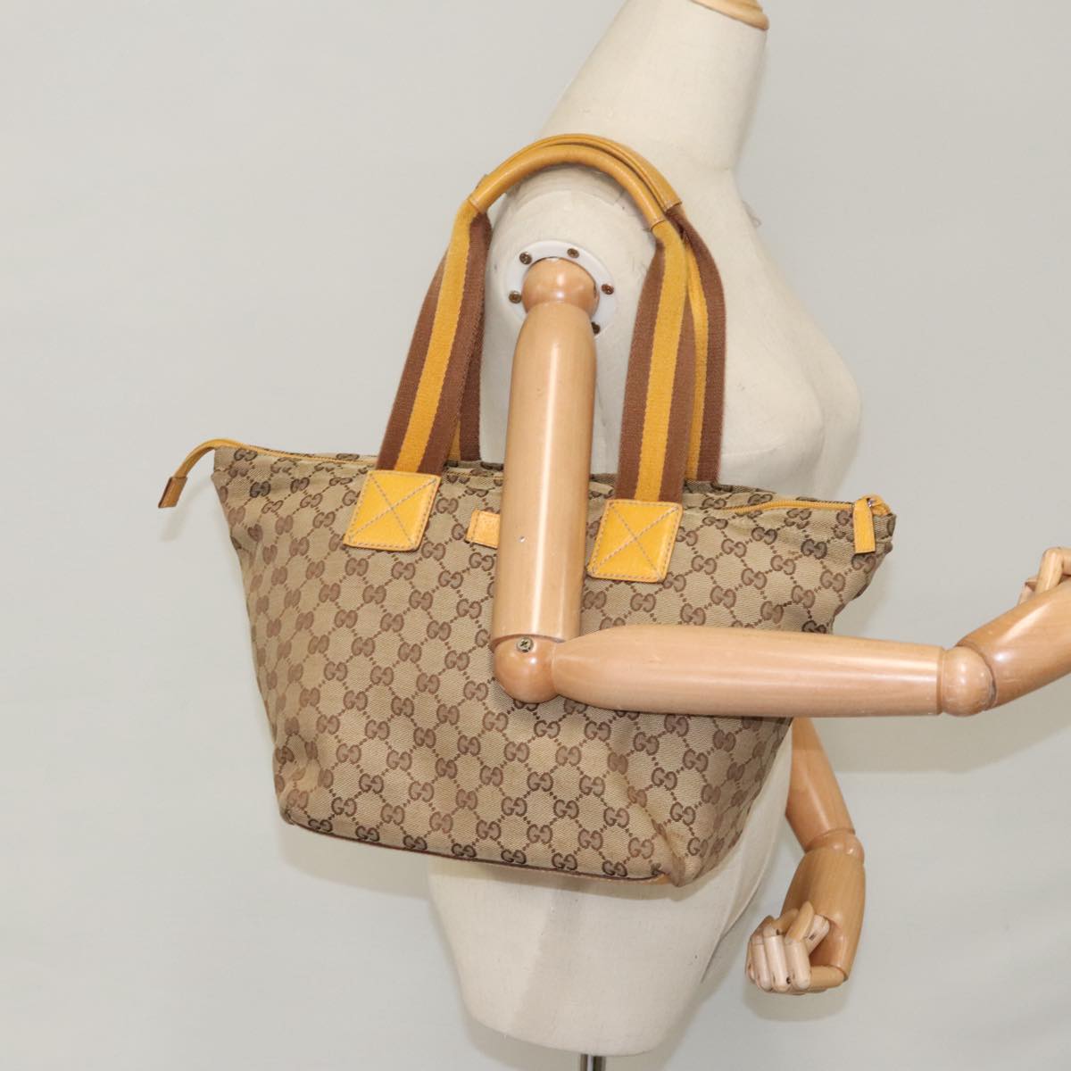 GUCCI GG Canvas Tote Bag Beige Silver 131230 yk15782