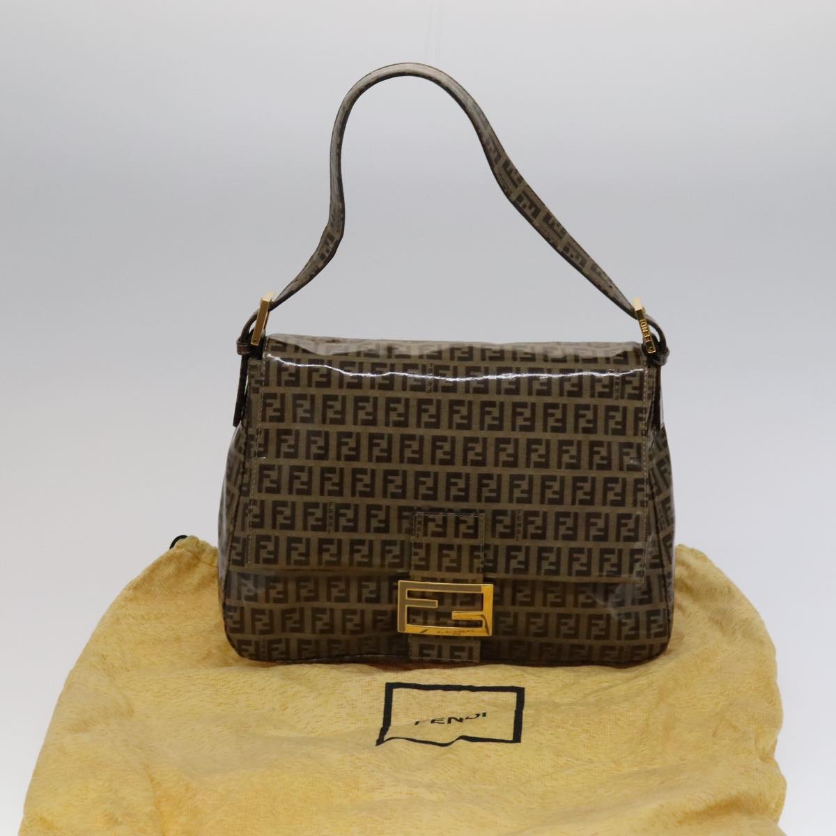 FENDI Zucchino Canvas Mamma Baguette Shoulder Bag Beige yk17049A