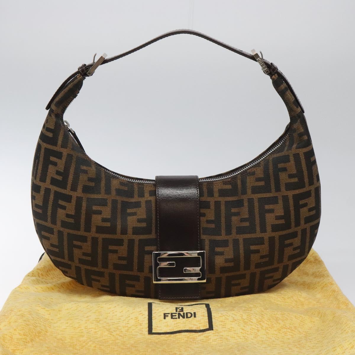 FENDI Zucca Canvas Croissant Shoulder Bag Black Brown yk17081A