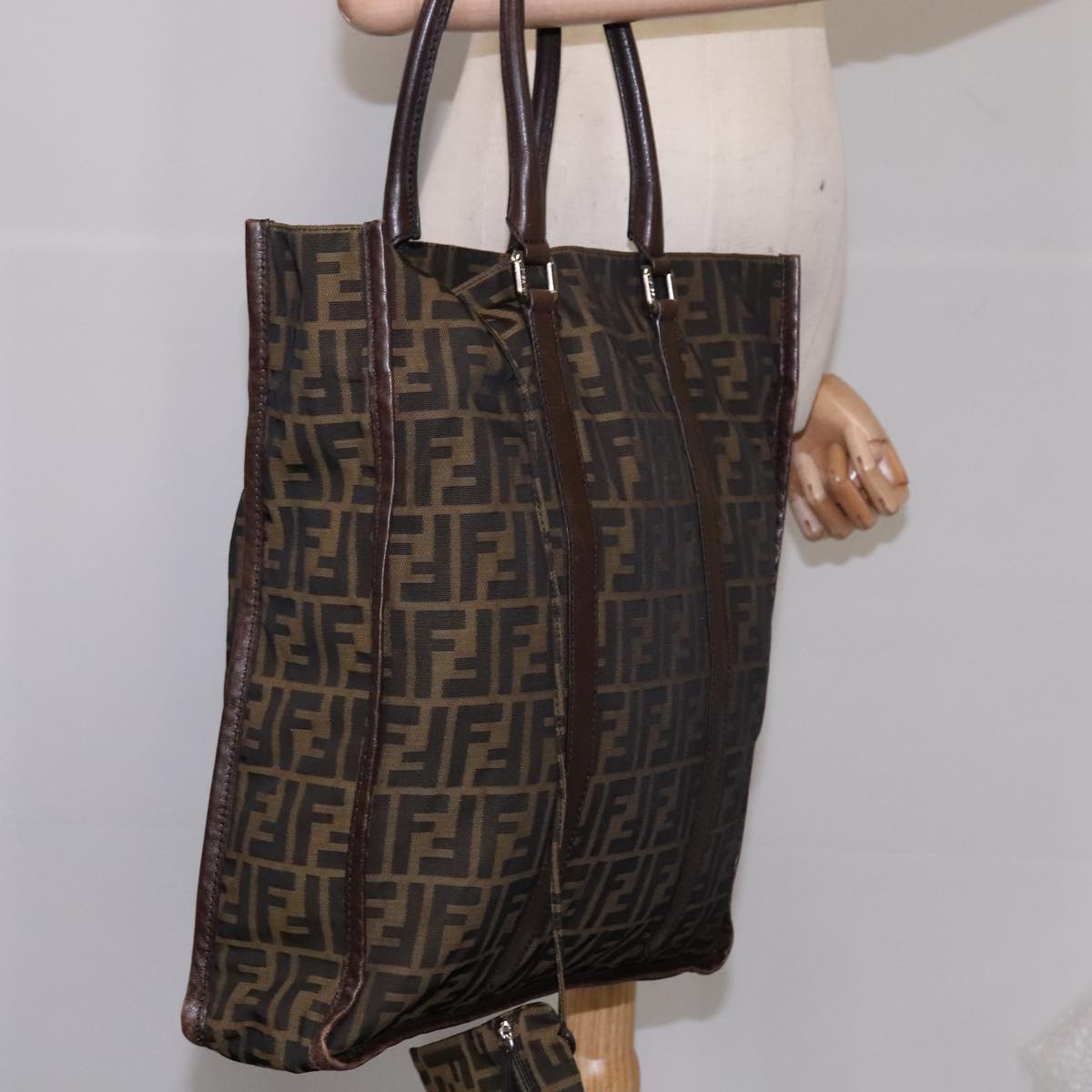 FENDI Zucca Canvas Tote Bag Brown Black yk17127