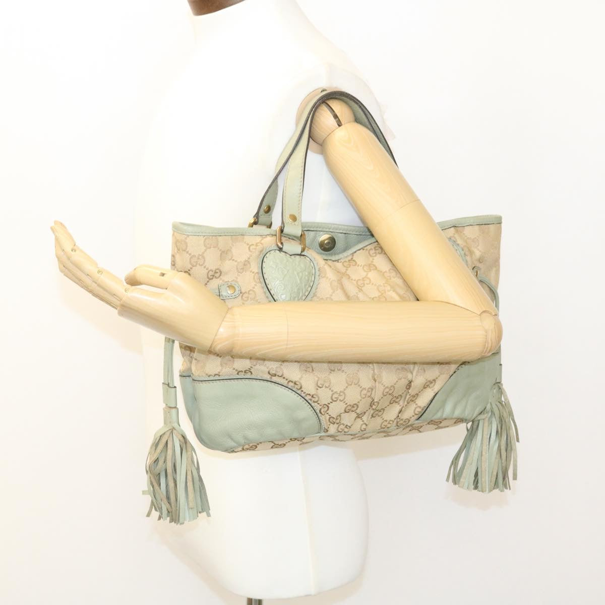 GUCCI GG Canvas Fringe Hand Bag Canvas Beige yk3150