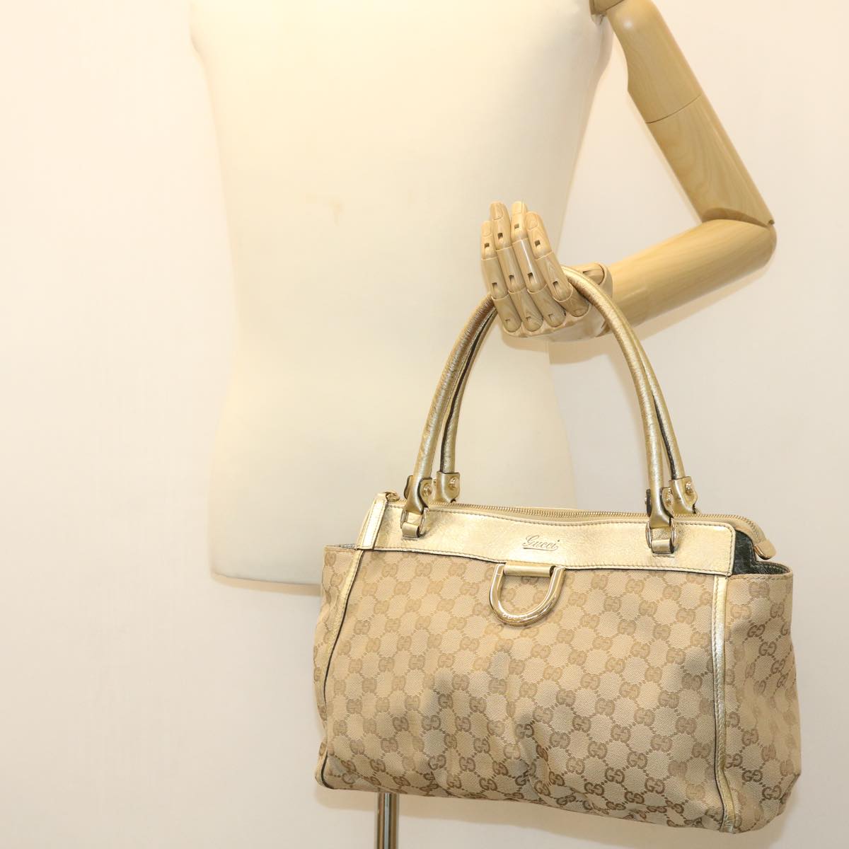 GUCCI GG Canvas Abbey Tote Bag Beige Champagne Gold 189831 yk5652