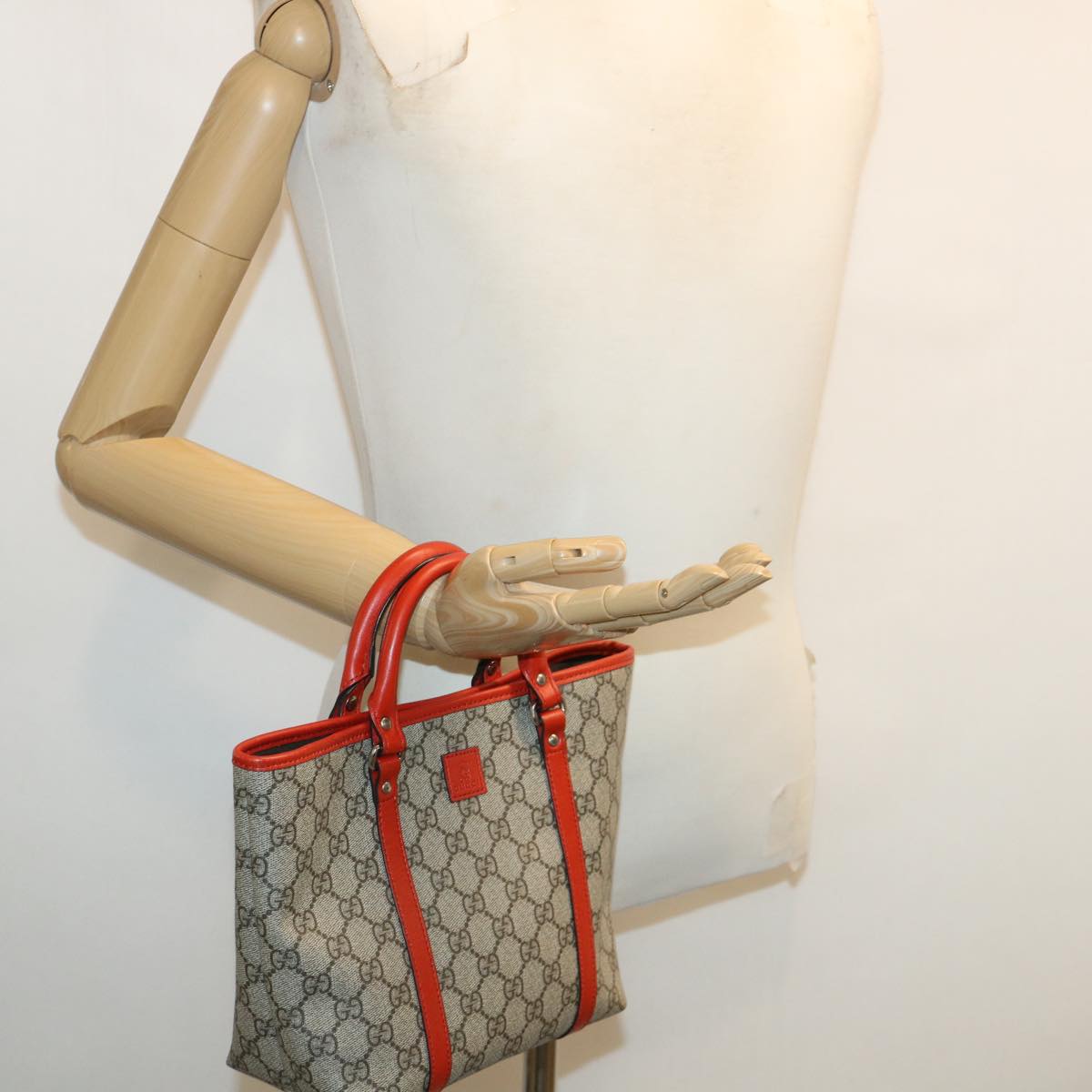 GUCCI GG Canvas Hand Bag Beige Red 297557 yk5735