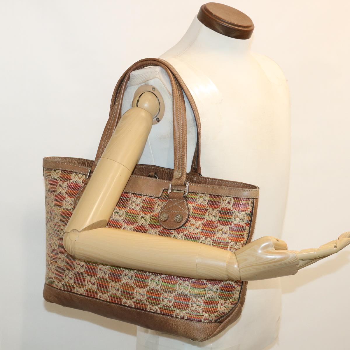 GUCCI GG Canvas Paglia GG Sunset Tote Bag Red 232973 yk5954