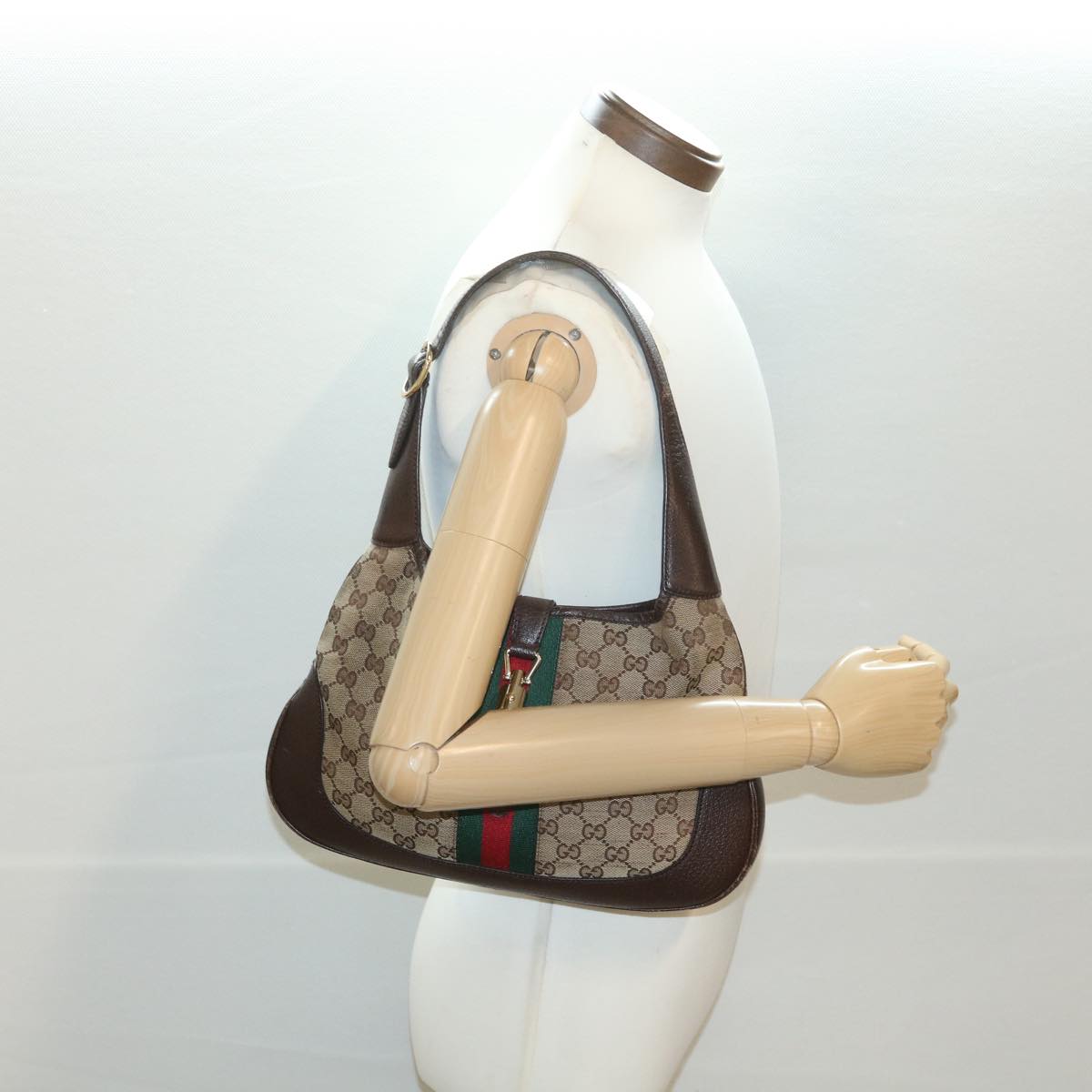 GUCCI Web Sherry Line GG Canvas Jackie Shoulder Bag Beige 153696 yk6048