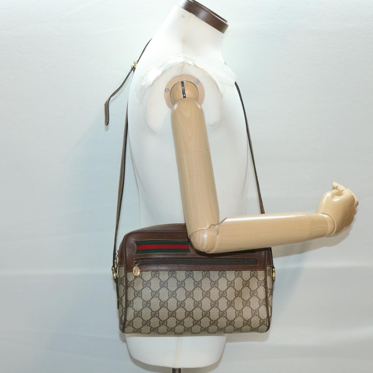 GUCCI GG Canvas Web Sherry Line Shoulder Bag Red Beige Green 001.56 yk6153B