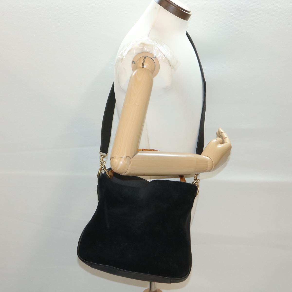 GUCCI Bamboo Hand Bag Suede 2way Black 001.3444.1638 yk6212B