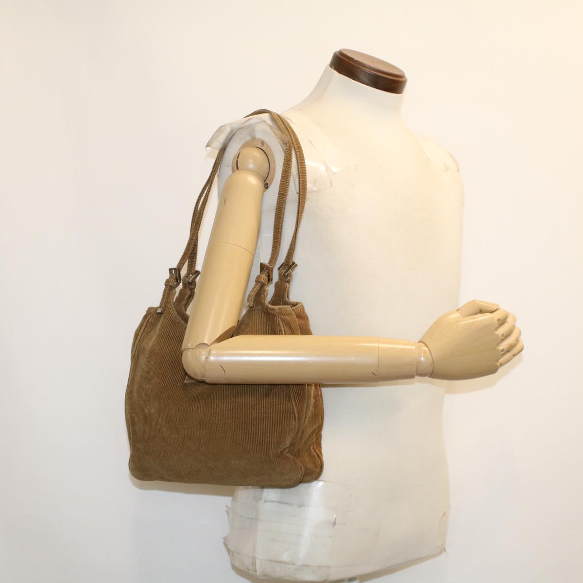 FENDI Shoulder Bag Corduroy Brown yk6963