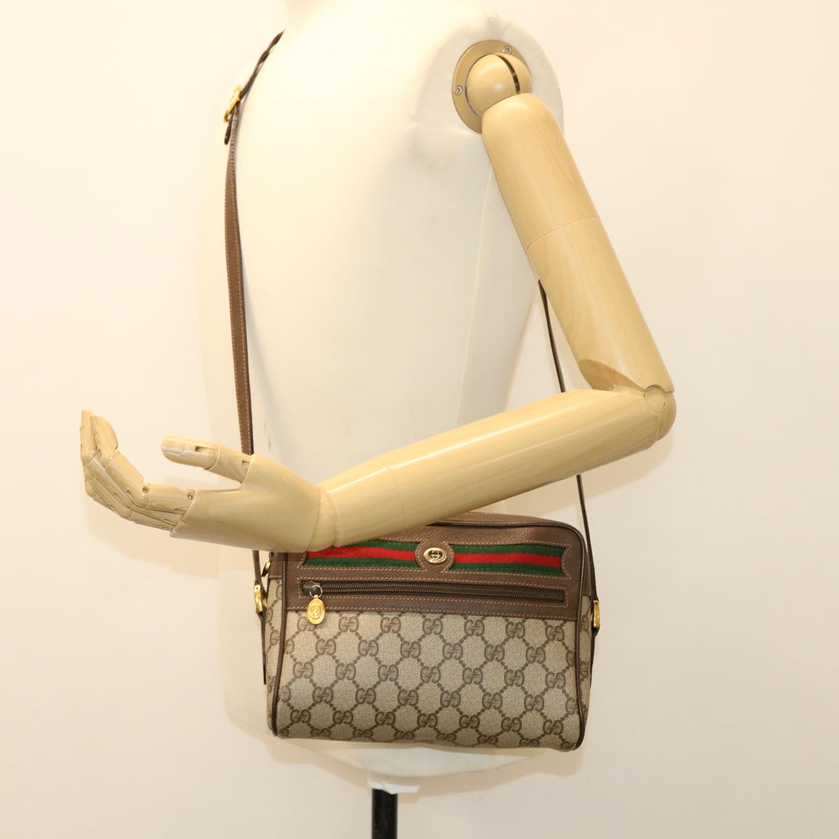 GUCCI GG Canvas Web Sherry Line Shoulder Bag Beige Red 56.02.087 yk6994B