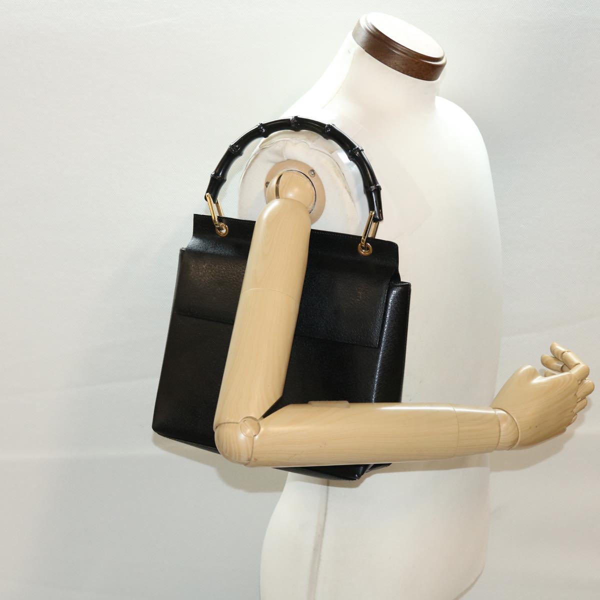 GUCCI Bamboo Hand Bag Leather Black 001.3444.1887 yk7365B
