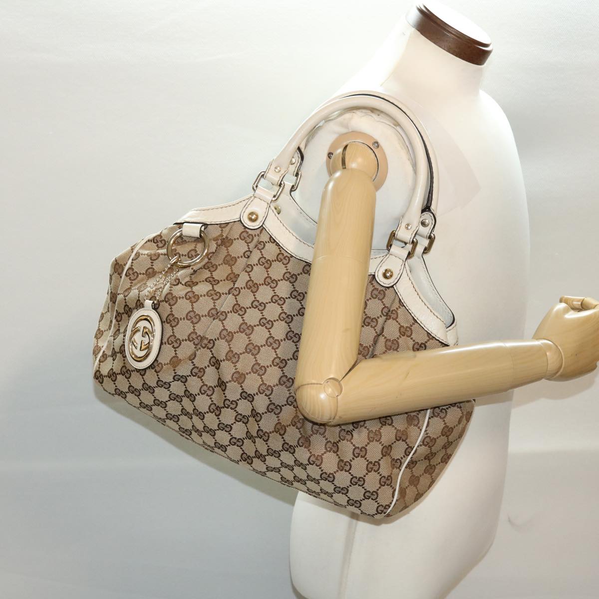 GUCCI GG Canvas Hand Bag Leather Beige 211944 yk7479