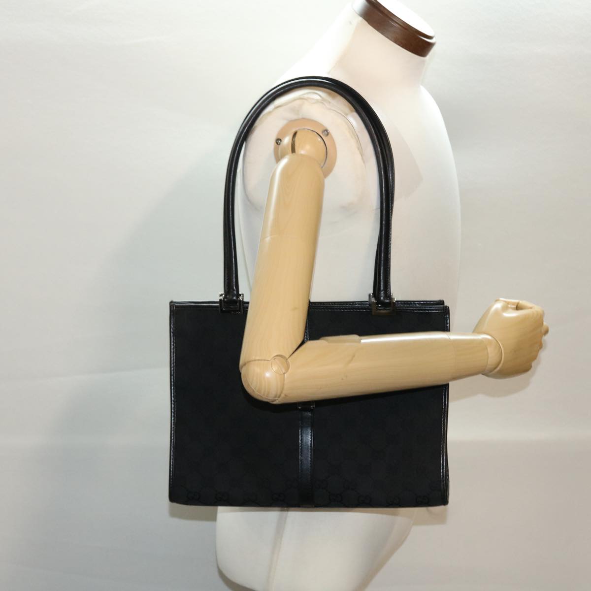 GUCCI GG Canvas Jackie Shoulder Bag Leather Black 01731/002122 yk7482
