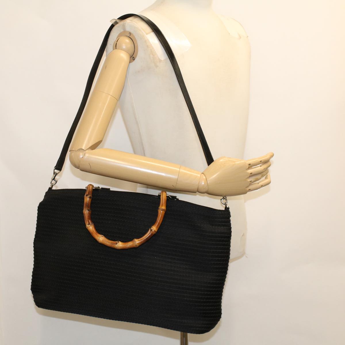 GUCCI Bamboo Hand Bag Canvas 2way Black 002.2058.0439.5 yk7571B