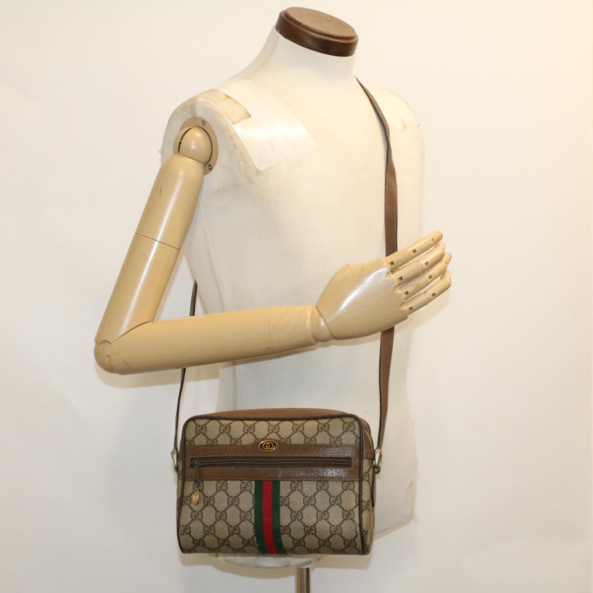GUCCI GG Canvas Web Sherry Line Shoulder Bag Beige Red 904.02.004 yk7603