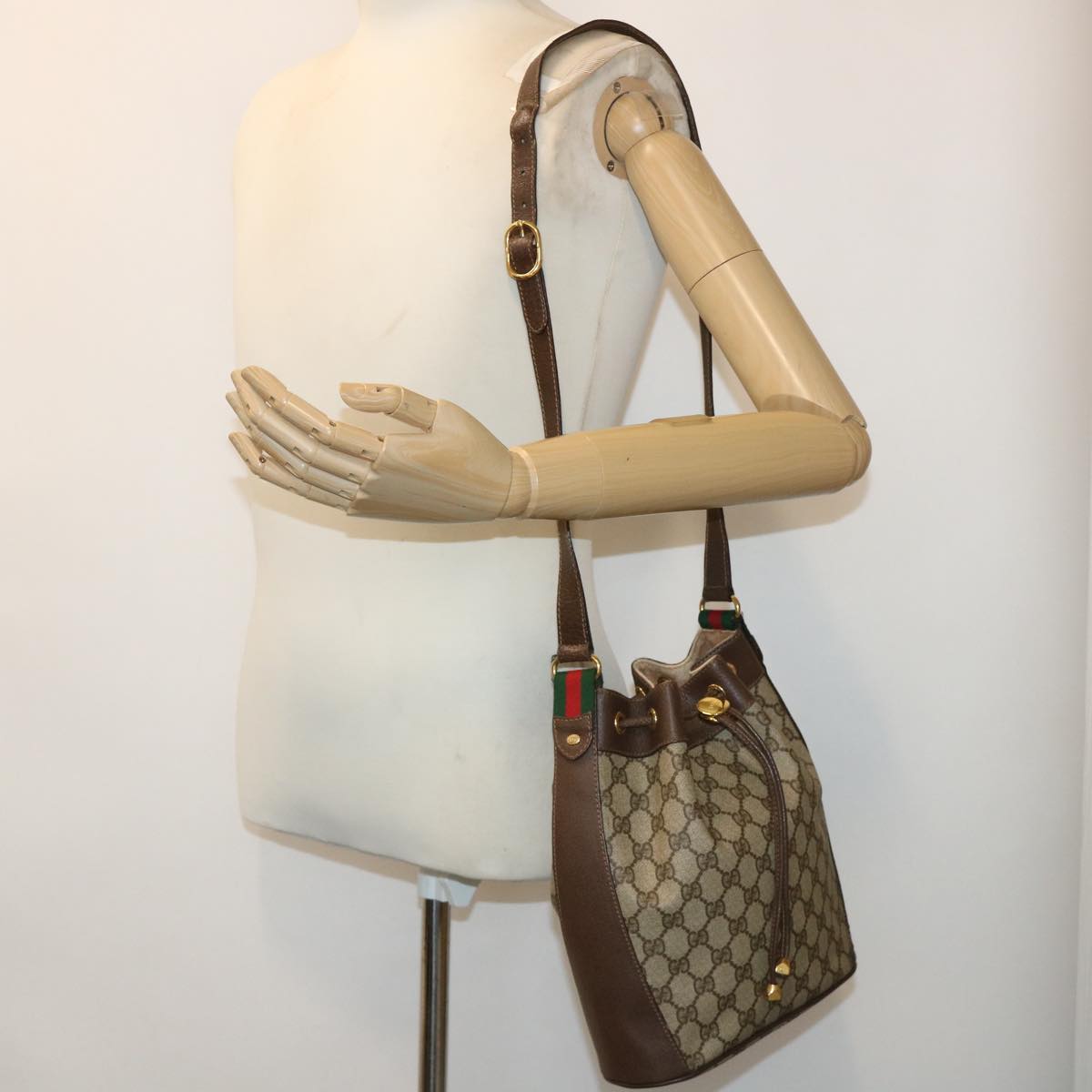GUCCI GG Canvas Web Sherry Line Shoulder Bag Beige Red 164.02.034 yk7777