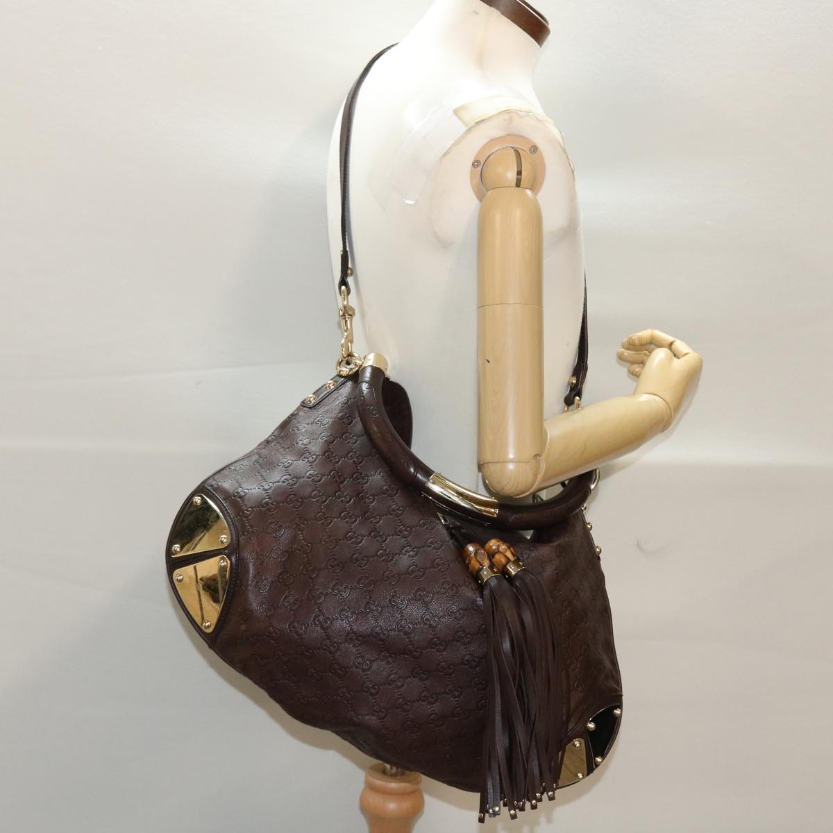 GUCCI Gucci Shima GG Canvas Bamboo Indy Shoulder Bag Brown 177088 yk7897