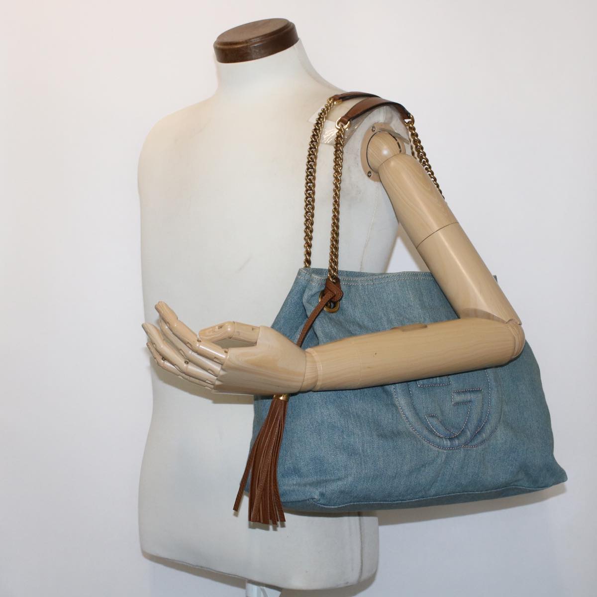 GUCCI Soho Chain Shoulder Bag Denim Blue 308982 yk7993