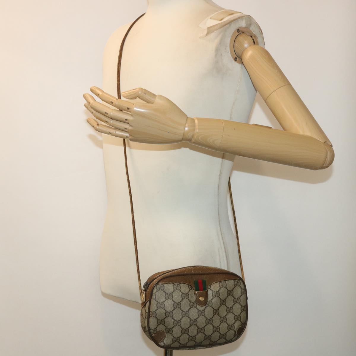 GUCCI GG Canvas Web Sherry Line Shoulder Bag Beige Red 89.02.066 yk8057